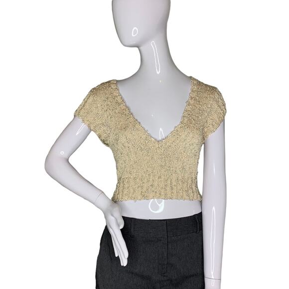 Bebe Women Crop Top Short Sleeve Gold and Silver Knit Size M - Picture 1 of 9